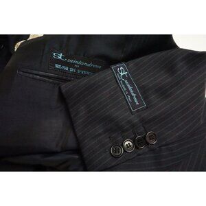 Saint Andrews Navy Blue Striped S100s Wool 2 Pc Suit Jacket Pants 44R BRAND NEW
